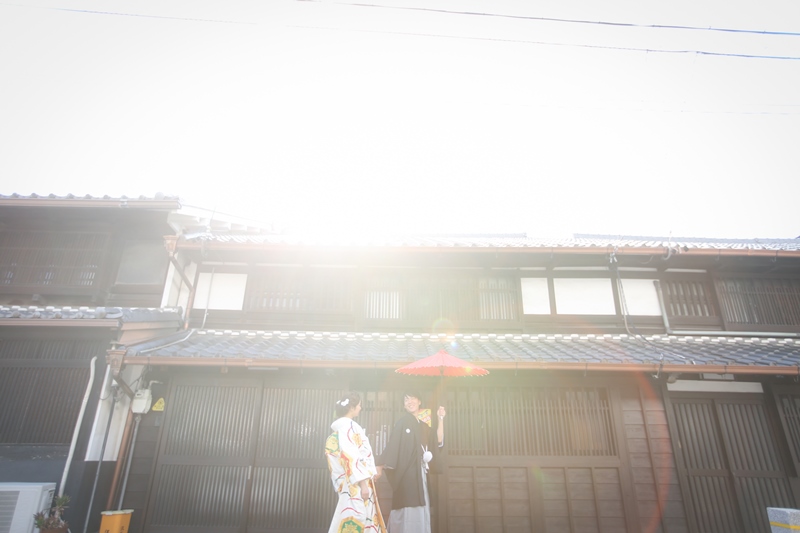 商店街で前撮り