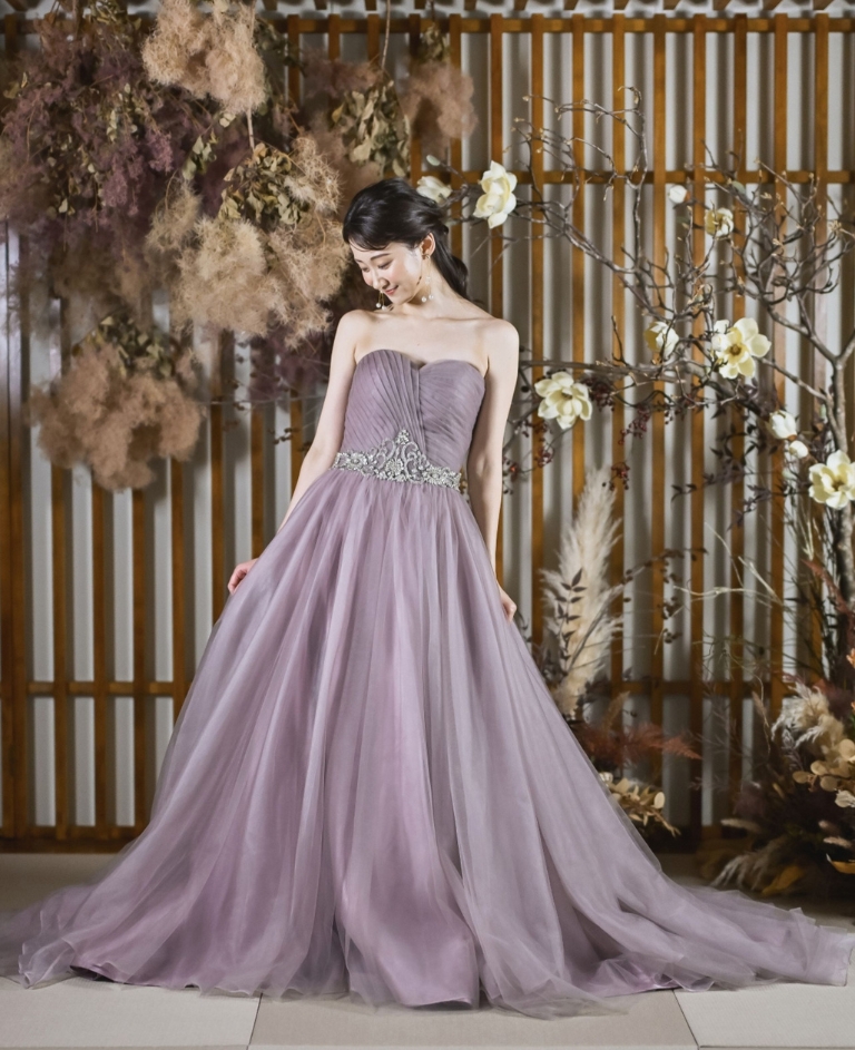 パープルグレーのカラードレス