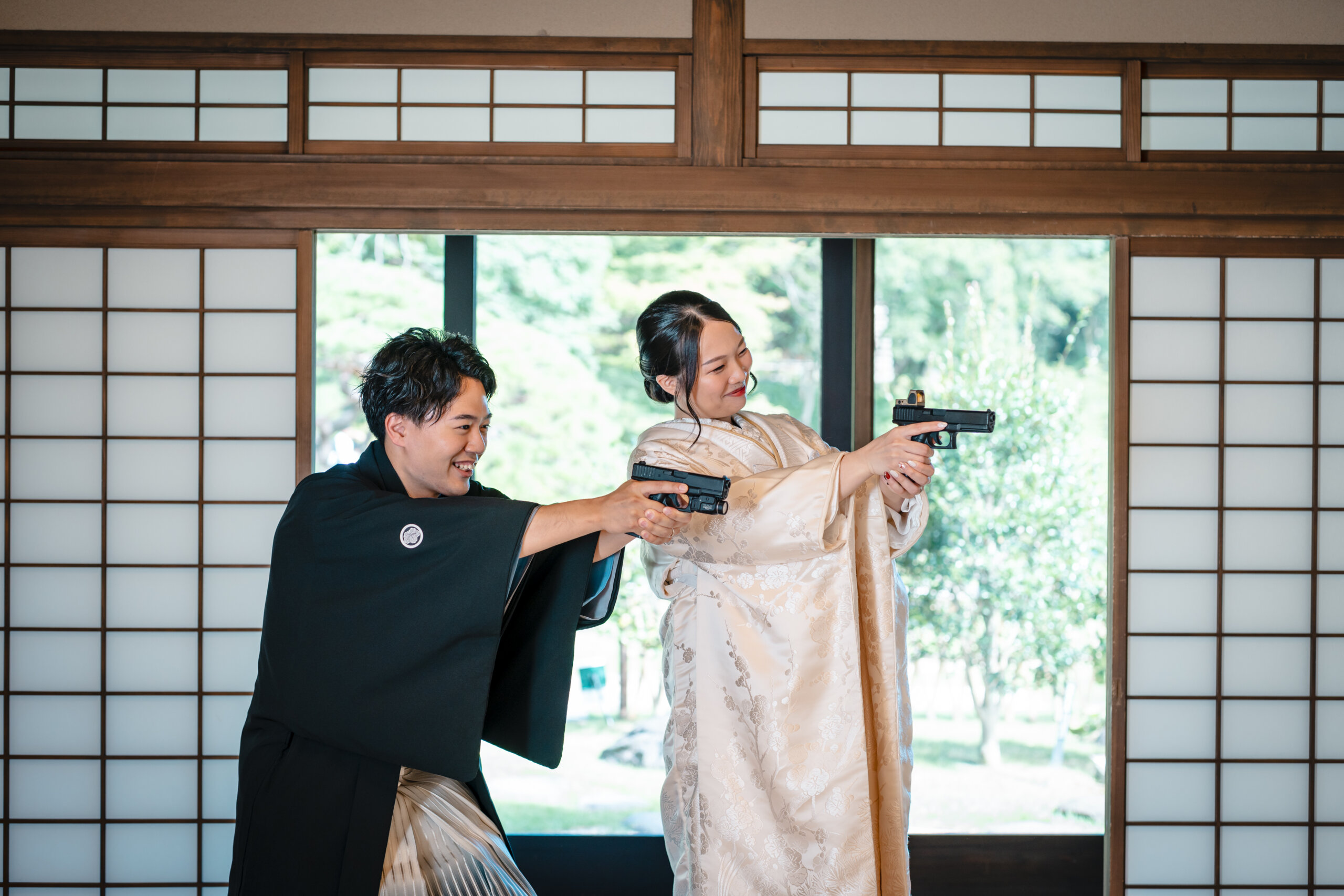 和装の美しさを引き立てる、肥後細川庭園での前撮り